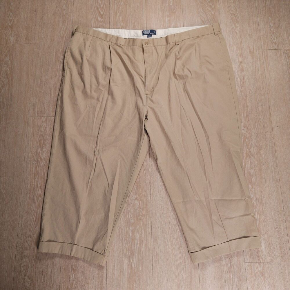 Vintage Polo Ralph Lauren Big Hammond Pants 58Bx32(25) Khaki Pleated Cuffed 90's